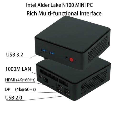 Mini Desktop Gaming Computer Portable Computer Mini PC Intel Alder Lake N100 Mini PC 4-Core 4-thread Gigabit 1000M Lan SSD 