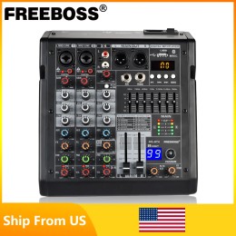 Freeboss 4 Channel Mixing Console 99 DSP Effect USB Play PC Record Bluetooth Audio Sound Mixer Home Party 48V Mix Table  AG-AT4 