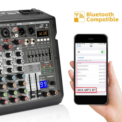 Freeboss 4 Channel Mixing Console 99 DSP Effect USB Play PC Record Bluetooth Audio Sound Mixer Home Party 48V Mix Table  AG-AT4 