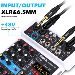 BBOMGE 4 Channel 24 DSP DJ Audio Sound Mixer Interface Mixing Console Desktop Karaoke with MP3 Input USB Bluetooth Input Stereo 