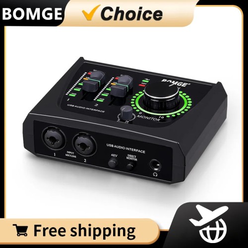 BOMGE mini 2 Channel USB Audio Interface sound card Recording Streaming and Podcasting with XLR/48V Phantom Power for Guitarist - 44