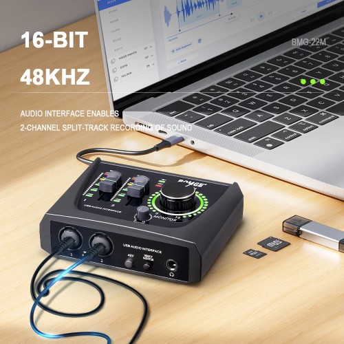 BOMGE mini 2 Channel USB Audio Interface sound card Recording Streaming and Podcasting with XLR/48V Phantom Power for Guitarist - 44