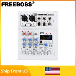 FREEBOSS Mixing Console Mobile Broadcast 4 Channel Bluetooth PC USB Play Record 88 DSP Digital Effect Sound Audio Mixer AG-AS04A 