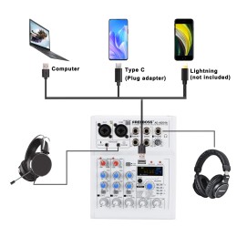 FREEBOSS Mixing Console Mobile Broadcast 4 Channel Bluetooth PC USB Play Record 88 DSP Digital Effect Sound Audio Mixer AG-AS04A 
