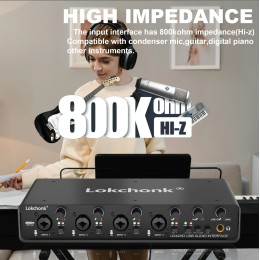 UX44 Audio Interface Sound Card 4-Channel Mixer 32-bit/192KHz for Game Voice,Podcast,Live Recording,Professional Studio Singing 