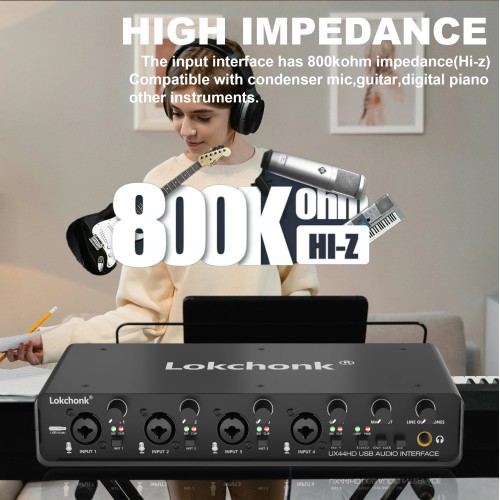 UX44 Audio Interface Sound Card 4-Channel Mixer 32-bit/192KHz for Game Voice,Podcast,Live Recording,Professional Studio Singing 