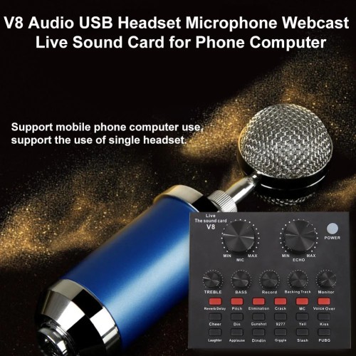 Professional Audio Sound Card with Monitor USB Headset for Electric Guitar Live Recording Studio Effects Audio Mixer 