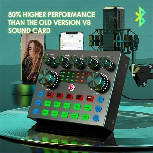 H Podcast Microphone Sound Card V8S Microphone Sound Mixer live sound card Audio Mixing Console Amplifier for Livestreaming 
