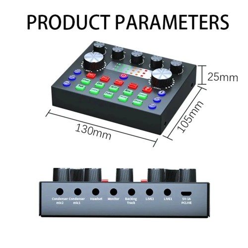H Podcast Microphone Sound Card V8S Microphone Sound Mixer live sound card Audio Mixing Console Amplifier for Livestreaming 