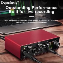 Professional Sound Card Depusheng MK22P USB Audio Interface 48v Phantom Power Supply for Live Studio Streaming Podcasts 