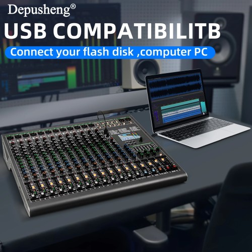 14 Channels Digital Professional Audio Console Mixer Depusheng TG14 Mixing DJ Console USB with 48V Phantom Power Built-in 99 Rev 