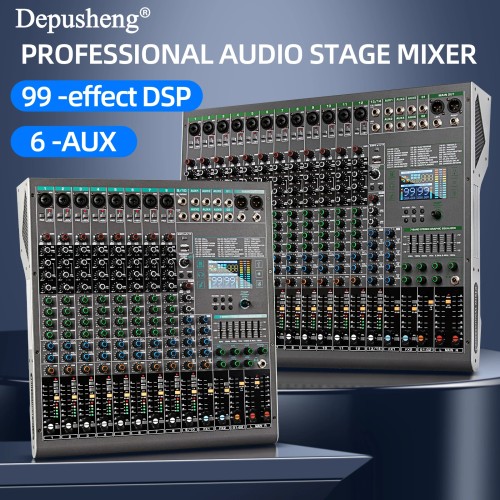 14 Channels Digital Professional Audio Console Mixer Depusheng TG14 Mixing DJ Console USB with 48V Phantom Power Built-in 99 Rev 