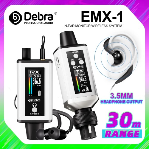 Debra Audio UHF IEM EMX-1 Wireless Monitoring System Portable Rechargeable with 16 Adjustable Frequency On The Screen 