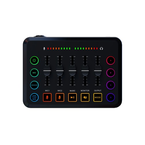 F9 Live Sound Card Voice Changed Colorful Light 48V Phantom Power Professional 5 Channel Sound Card Live Streaming Dj Equipment 