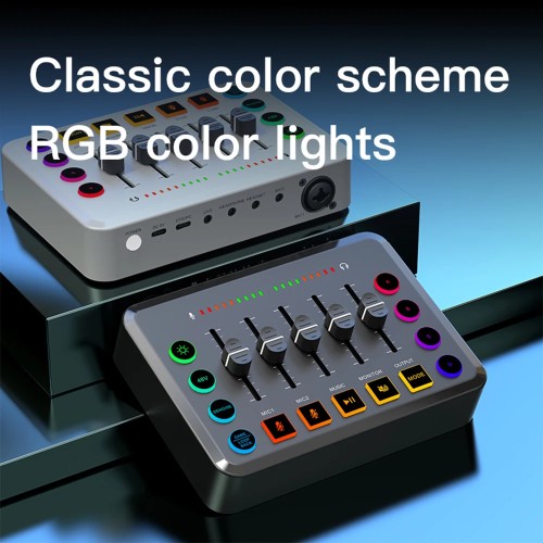 F9 Live Sound Card Voice Changed Colorful Light 48V Phantom Power Professional 5 Channel Sound Card Live Streaming Dj Equipment 