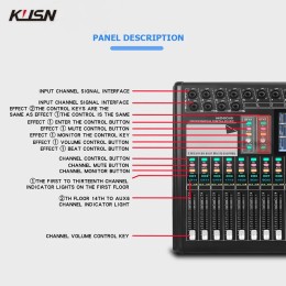 20 Channel Professional Digital Mixer Mixing Console 16 DSP Sound Mixer Console with 7 Inch Touchscreen 