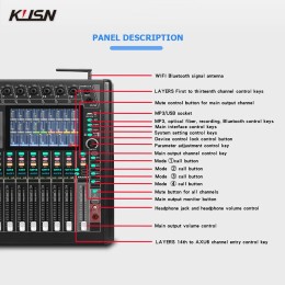 20 Channel Professional Digital Mixer Mixing Console 16 DSP Sound Mixer Console with 7 Inch Touchscreen 