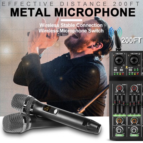 Audio Mixer 4 Channel High Power Amplifie Sound mixing with Microphone Depusheng UF4-M Digital Board Console for Karaoke Stage 