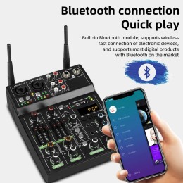 Audio Mixer 4 Channel High Power Amplifie Sound mixing with Microphone Depusheng UF4-M Digital Board Console for Karaoke Stage 