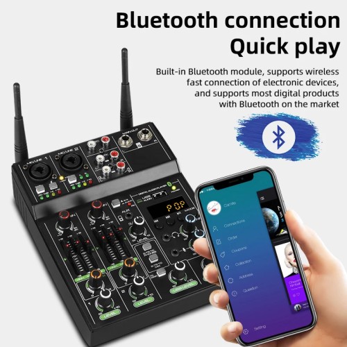 Audio Mixer 4 Channel High Power Amplifie Sound mixing with Microphone Depusheng UF4-M Digital Board Console for Karaoke Stage 
