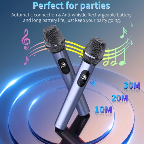 T10-T Karaoke Machine with 2 Wireless Microphones, Portable Bluetooth Speaker for Adults and Children, Large Party PA System