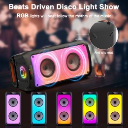 T10-T Karaoke Machine with 2 Wireless Microphones, Portable Bluetooth Speaker for Adults and Children, Large Party PA System 
