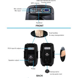 PRORECK Dance 12 Portable 12-Inch 1000 Watts 2-Way Powered PA Speaker System Combo Set with Bluetooth/USB/SD Card Reader/FM