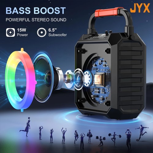 T17 Karaoke Machine Comes with 2 Wireless Karaoke Microphones, Portable Bluetooth Speaker Home Karaoke 0K System, with Rgb Colorful Lights 