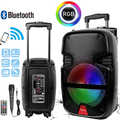 3000 Watts Wireless Portable Party Bluetooth Speaker With Microphone & Remote 8" Subwoofer High Quality Big Sound 