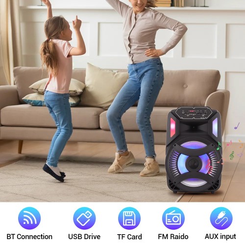 Loud Portable Bluetooth Party Speaker 12" Sub woofer Sound System karaoke Dj Rechargeable Speaker RGB Right with Mic 