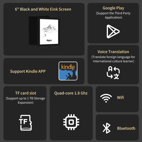 Bigme Read ebook reader, 6'' e-ink screen electronic book, Android system,support google play, Eink screen ebook tablet