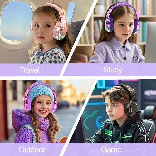 Glossy Bluetooth Headphones For Kids Girls Wireless Stereo Headset With Mic For Travel Children's Music Helmet Christmas Gifts 