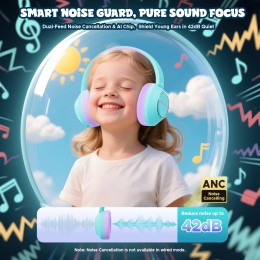 Nova1Pro Kids ANC Wireless Headphones Bluetooth 5.4 42dB Active Noise Cancellation Earphones with Mic 75/85/94dB Volume Limited 