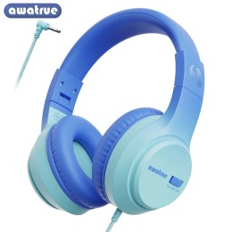 AWATRUE HK07 Kids Wired Headphones Stereo Sound Earphone with Mic Music Study Headset Limited Volume 74dB/85dB for Children 