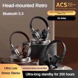 2024 New CR-8 Classic Over Ear Headsets Studio Dj Stereo Bluetooth5.3 Wireless Retro Headphones Touch Control Type C Earphones 