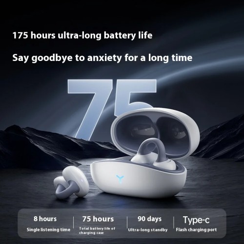 Clip-On Earbuds Open Ear Headphones Wireless Bluetooth Ear Buds -in Microphone, Lightweight Comfort, Stable Fit Earphones for Ru 