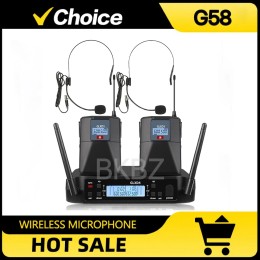 G58 600-699MHz Headset Profressional Wireless Microphone System Automatic Scan 2 Channels Bodypack Transmitter Stage Performance 