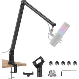 Boom Arm Mic Stand, Aveek Adjustable Desktop Metal Microphone Arm for HyperX QuadCast/Blue Yeti,Rotatable Scissor Microphone Arm 
