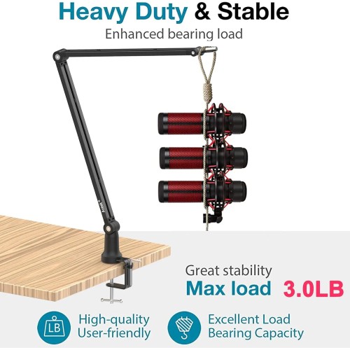 Boom Arm Mic Stand, Aveek Adjustable Desktop Metal Microphone Arm for HyperX QuadCast/Blue Yeti,Rotatable Scissor Microphone Arm 