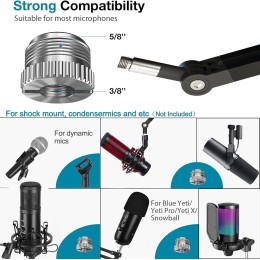 Boom Arm Mic Stand, Aveek Adjustable Desktop Metal Microphone Arm for HyperX QuadCast/Blue Yeti,Rotatable Scissor Microphone Arm 