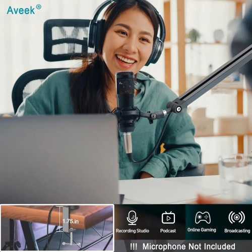 Boom Arm Mic Stand, Aveek Adjustable Desktop Metal Microphone Arm for HyperX QuadCast/Blue Yeti,Rotatable Scissor Microphone Arm 