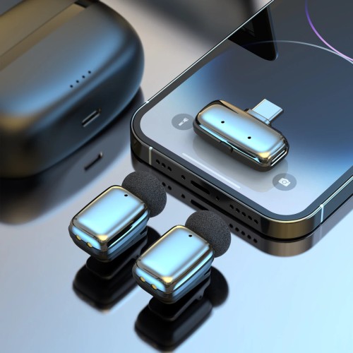 Wireless Lavalier Microphone With Charging case Lapel Microphones Set  Video Recording Mini Mic For Phone Android Live Broadcast 