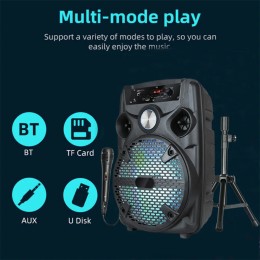 1100W Portable Bluetooth Party Speaker 8" Subwoofer w/Stand Sound System Dj Karaoke RGB Light Rechargeable Speaker with Mic