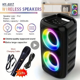 Karaoke Radio FM Bluetooth Speaker Portable Wireless With Microphone Lamp Machine Caixa De Som Sound Box Music Subwoofer LED TWS 