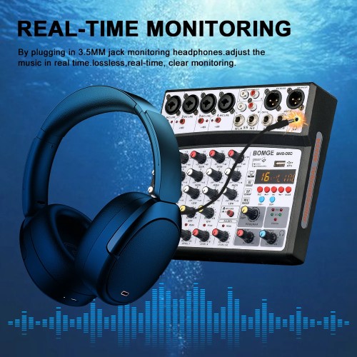 BOMGE 6 Channel 16 DSP Echo DJ Audio Sound Mixer Interface Mixing Console Karaoke With MP3 USB Bluetooth Stereo record 48V 