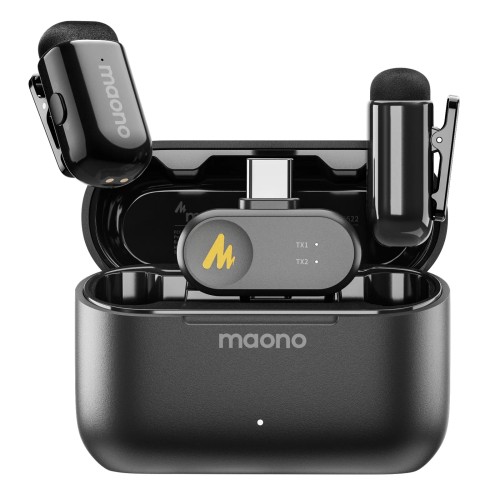 MAONO T1mini Wireless Lapel Microphone for Phone-Noise Cancellation Auto Clipping Function App Setting Audio Video Recording Mic 