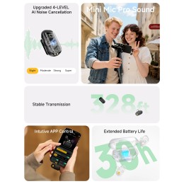 MAONO T1mini Wireless Lapel Microphone for Phone-Noise Cancellation Auto Clipping Function App Setting Audio Video Recording Mic 