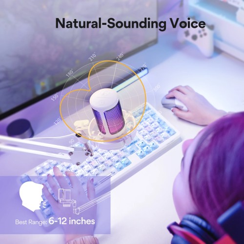 Maono Gamerwave DGM20S USB Microphone Gaming Mic Condenser Mic RGB Mic Noise Canceling Mic with Mic Gain,RGB Light,One key mute 