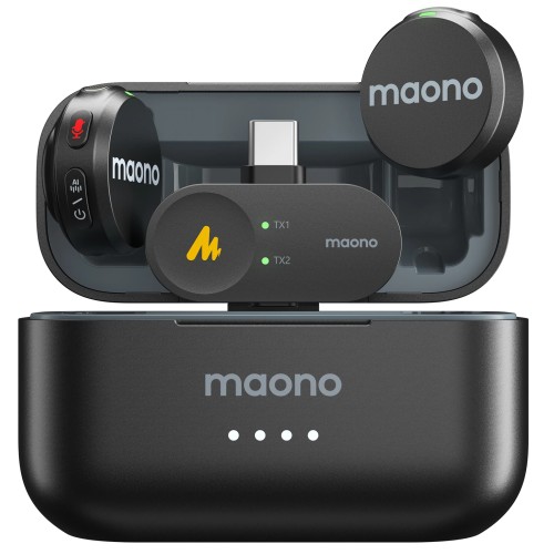 Maono Wave T5 Wireless Lapel Microphone Mini Voice Filter Noise Cancellation for Video Recording Streaming fit for Phones Camera 