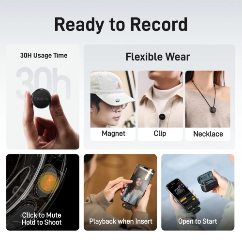 Maono Wave T5 Wireless Lapel Microphone Mini Voice Filter Noise Cancellation for Video Recording Streaming fit for Phones Camera 